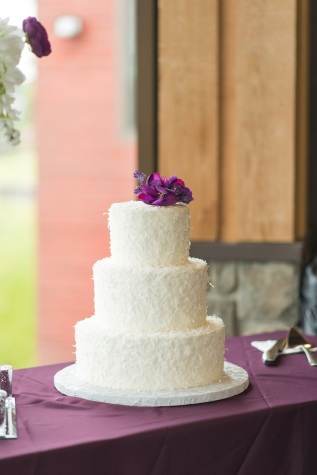 Cakes by Frosted Custom Coconut Simple Floral Wedding Cake Wide Shot View More: http://jphinneyphotography.pass.us/derekallyson